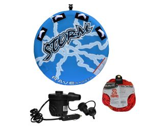 RAVE Sports - Storm Towable, 1-Section 2-Rider Tow Rope, & High Pressure DC12V Electric Pump