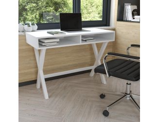 Home Office Writing Computer Desk with Open Storage - Bedroom Desk, White