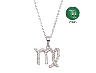 PARIKHS Rhodium Plated Virgo CZ Zodiac Sign Necklace in 925 Sterling Silver