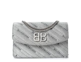 Balenciaga BB Silver Glittered Leather Wallet on Chain Bag