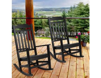 2 Pack All-Weather Rocking Chair in Black Faux Wood - Patio and Yard Furniture