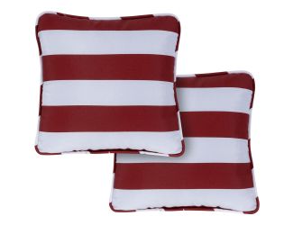 Set of 2 Striped Indoor/Outdoor Throw Pillows in Red