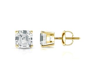 Bright White Pristine Asscher Lab Grown Diamond Screwback Stud in 14K Yellow Gold 2.10ct, GH, VS