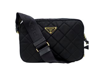 Prada Tessuto Black Quilted Nylon Triangle Logo Camera Crossbody Bag