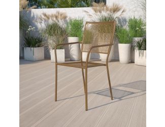 Gold Indoor-Outdoor Steel Patio Arm Chair with Square Back - Bistro Chair