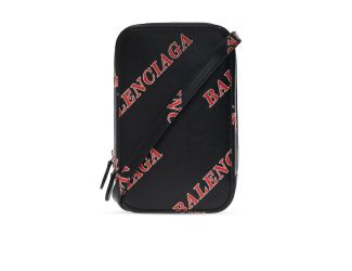 Balenciaga Black Calfskin Leather Sport Print Phone Holder Bag