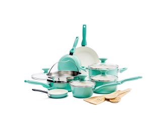 Rio Ceramic Non-Stick 16-Piece Cookware Set - Turquoise