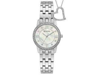 Ladies Crystal Box Gift Set Watch Heart Necklace