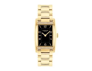 Ladies' Reese Rectangle Gold-Tone Stainless Steel Crystal Watch Black Dial