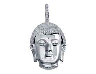 PARIKHS Men's Rhodium Plated Buddha Head Hip Hop Pendant with chain in 925 Sterling Silver