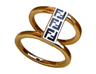 Fendi FF Oro Soft Logo Black and Gold Ring Medium