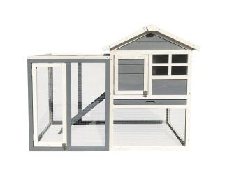 Outdoor Wooden Elevated Rabbit Hutch with Ramp, Wire Mesh Run, Waterproof Roof, Removable Tray 4 ft.