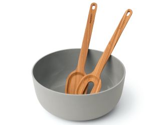 Leo 3ps Salad Bowl Set w/ Bamboo Servers, White