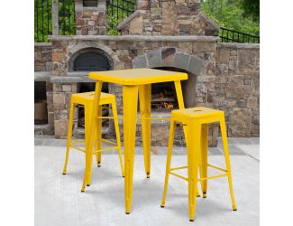 23.75" Square Yellow Metal Bar Table Set with 2 Square Seat Backless Stools