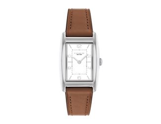 Ladies' Reese Silver Rectangle Brown Leather Strap Watch White Dial