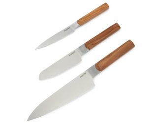 DiNA Ion 3pc Ash Wood Cutlery Set: Utiliyy, Chefs & Santoku