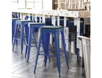 Indoor/Outdoor Backless Bar Stool with Poly Seat - Blue/Teal-Blue
