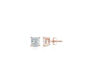 Bright White Pristine Princess cut Lab Grown Diamond Stud in 14K Rose Gold 0.10ct, GH, VS