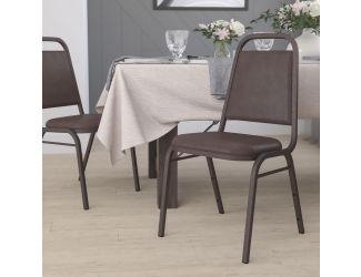 Trapezoidal Back Stacking Banquet Chair in Brown Vinyl - Copper Vein Frame