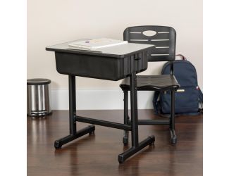 Adjustable Height Student Desk and Chair with Black Pedestal Frame