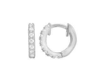 PARIKHS Rhodium Gold Plated CZ Huggie Earring in 925 Sterling Silver - 9.3MM