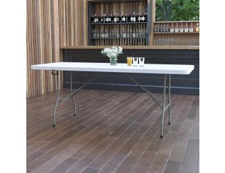 6-Foot Bi-Fold Granite White Plastic Banquet and Event Folding Table with Handle