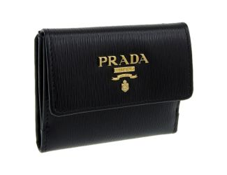 Prada Vitello Move Nero Black Trifold ID Holder Snap Wallet