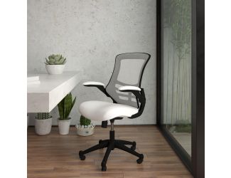 Mid-Back White Mesh Swivel Ergonomic Task Office Desk Chair with Flip-Up Arms