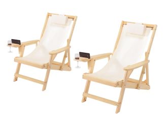 Romantic Collection - Canvas Sling Chair w/Beverage Holder, Set of 2 - Natural, Beige