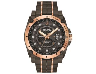 Mens Precisionist Gry & Rse Gld Diamond Watch Blk/Gry Dial