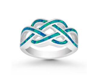 Sterling Silver and Inlay Blue Opal Open Braid Design Ring, Size 7