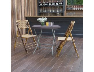 2.6-Foot Round Brown Rattan Plastic Folding Table - Outdoor Event Table