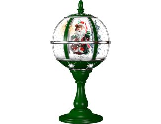 Let It Snow Series 23-In. Tabletop Snow Globe in Green with Santa Scene, Cascading Snow, and Christm
