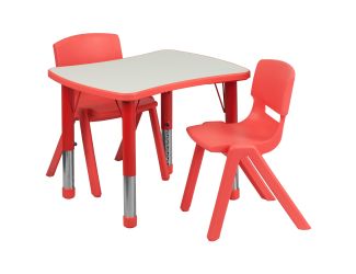 21.875"W x 26.625"L Rectangular Red Plastic Activity Table Set with 2 Chairs