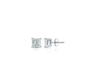 Bright White Pinnacle Princess cut Lab Grown Diamond Stud in 14K White Gold 0.07ct, GH, VVS