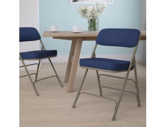 18.5"W Premium Curved Triple Braced Navy Blue Fabric Metal Folding Chair