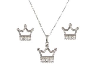 PARIKHS Rhodium Plated Crown with CZ Necklace-Earring Set in 925 Sterling Silver
