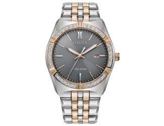 Men's Corso Diamond Eco-Drive Two-Tone Stainless Steel Watch Gray Dial