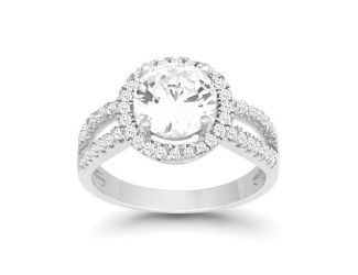 Round Cubic Zirconia Halo Style Ring, Size 9