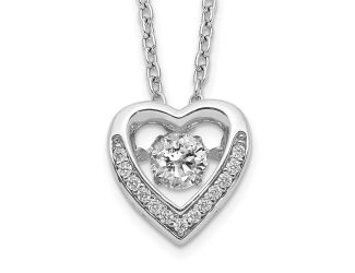 Sterling Silver Cheryl M Rhodium-plated Vibrant CZ Heart Necklace