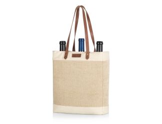 Pinot Jute 3 Bottle Insulated Wine Bag Beige