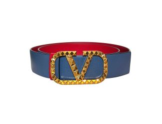 Valentino Garavani VLogo Stud Reversible Belt Size 95 Gray Red Leather