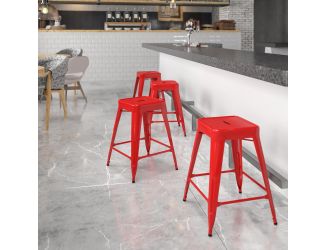 Commercial Grade 24"H Backless Red Metal Indoor-Outdoor Counter Height Stool