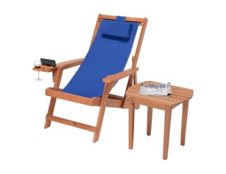 Romantic Collection - Canvas Sling Chair w/Beverage Holder & End Table - Walnut, Blue