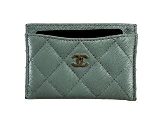 Chanel Timeless Caviar Leather Quilted Card Holder Teal Blue