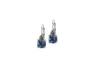 Anvil Collection Square Cut French Wire Earrings, Aqua CZ. 1"L x 3/8"W. Made in America