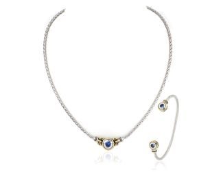 Beijos 6mm CZ Single Stone Necklace & Cuff Bracelet Sapphire. N5027-A203 & B5029-A200