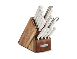 16pc Gourmet Knife Block Set w/ White Handles