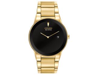 Men's Axiom Eco-Drive Watch, Gold-tone with Black Dial
