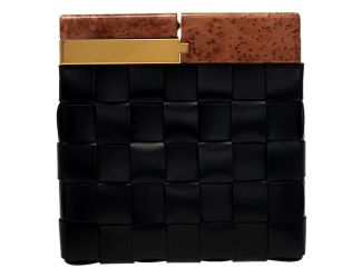 Bottega Veneta BV Snap Mogano Black Leather Clutch Designer Evening Handbag